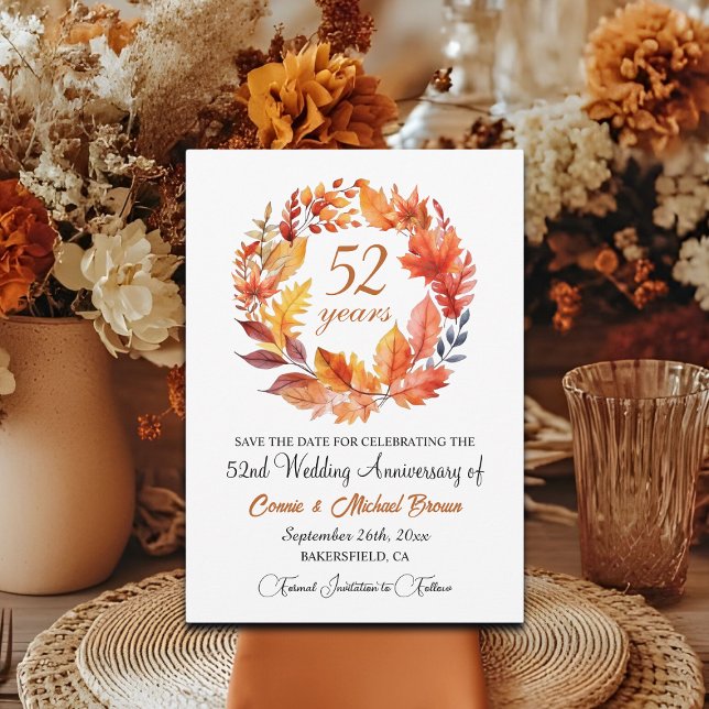 52nd Wedding Anniversary Elegant Fall Floral Save The Date (Creator Uploaded)