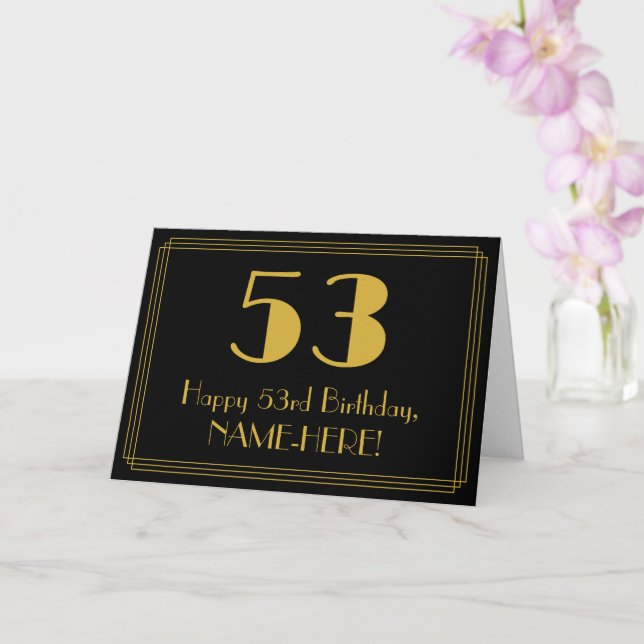 53rd Birthday: Art Deco Inspired Look "53" + Name Card (Orchid)