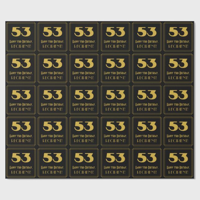 53rd Birthday – Art Deco Inspired Look "53" & Name Wrapping Paper (Flat)