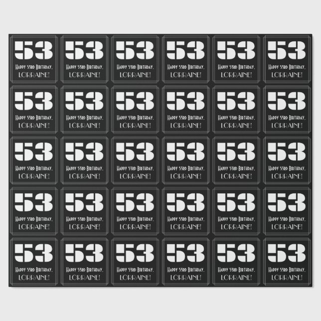 53rd Birthday: Art Deco Inspired Look "53" & Name Wrapping Paper (Seam)