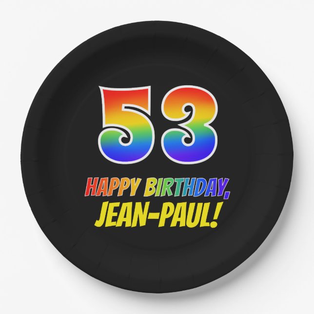 53rd Birthday: Bold, Fun, Simple, Rainbow 53 Paper Plate (Front)