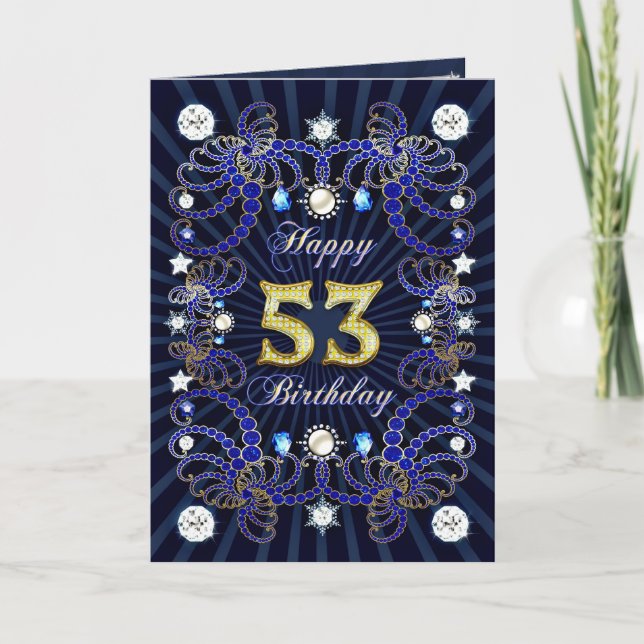 53rd birthday card with masses of jewels (Front)