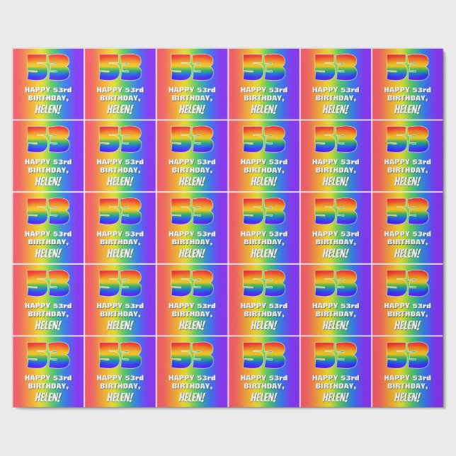 53rd Birthday: Colourful, Fun Rainbow Pattern # 53 Wrapping Paper (Seam)