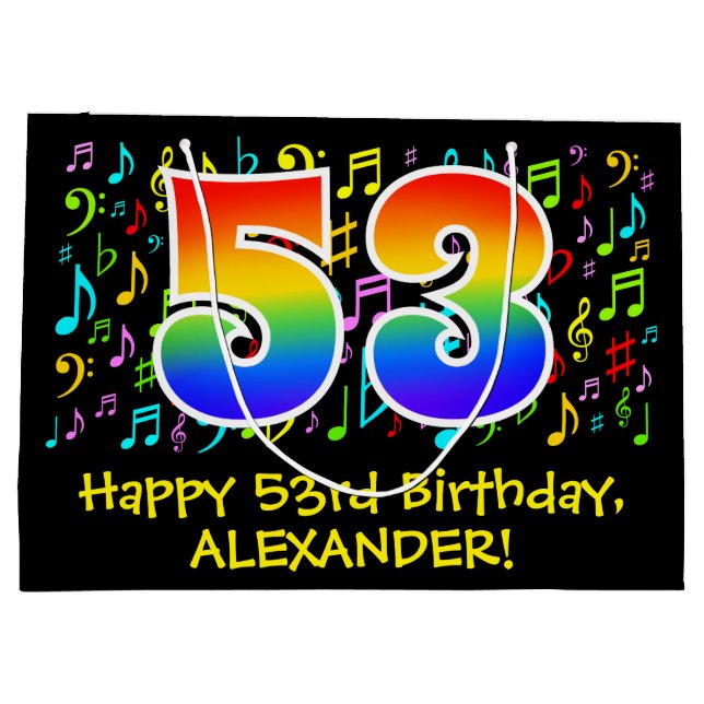 53rd Birthday - Colourful Music Symbols, Rainbow 5 Large Gift Bag (Back)