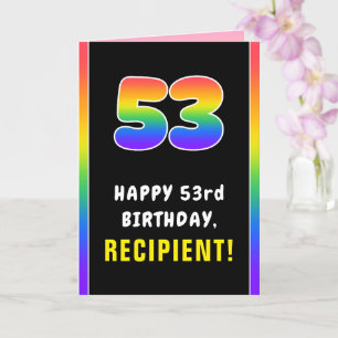 53rd Birthday: Colourful Rainbow # 53, Custom Name Card