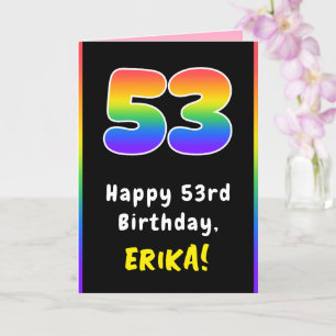 53rd Birthday: Colourful Rainbow # 53, Custom Name Card