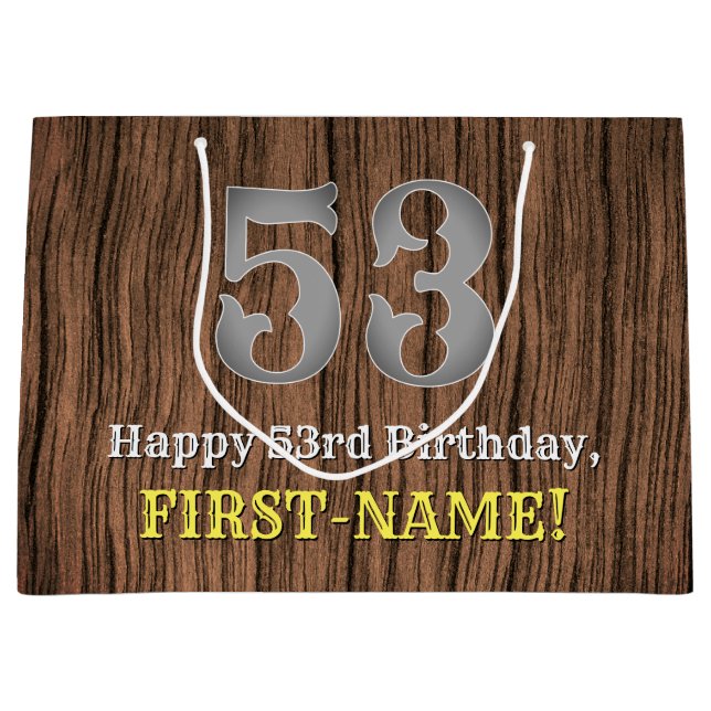 53rd Birthday: Country Western Inspired Look, Name Large Gift Bag (Front)