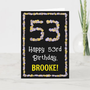 53rd Birthday: Floral Flowers Number, Custom Name Card
