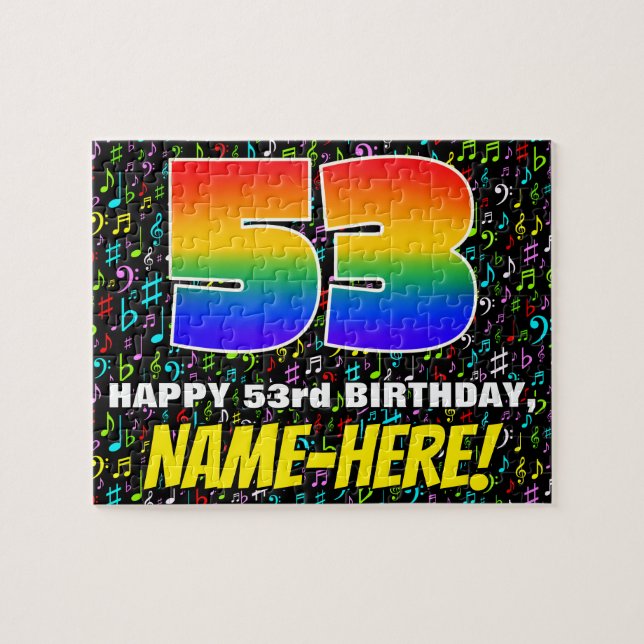 53rd Birthday — Fun, Colourful Music Symbols & “53 Jigsaw Puzzle (Horizontal)