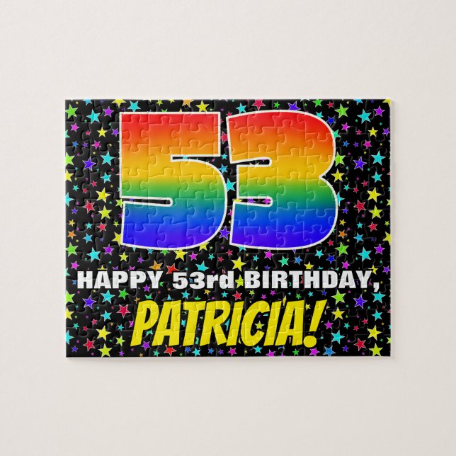 53rd Birthday — Fun, Colourful Star Field Pattern Jigsaw Puzzle (Horizontal)