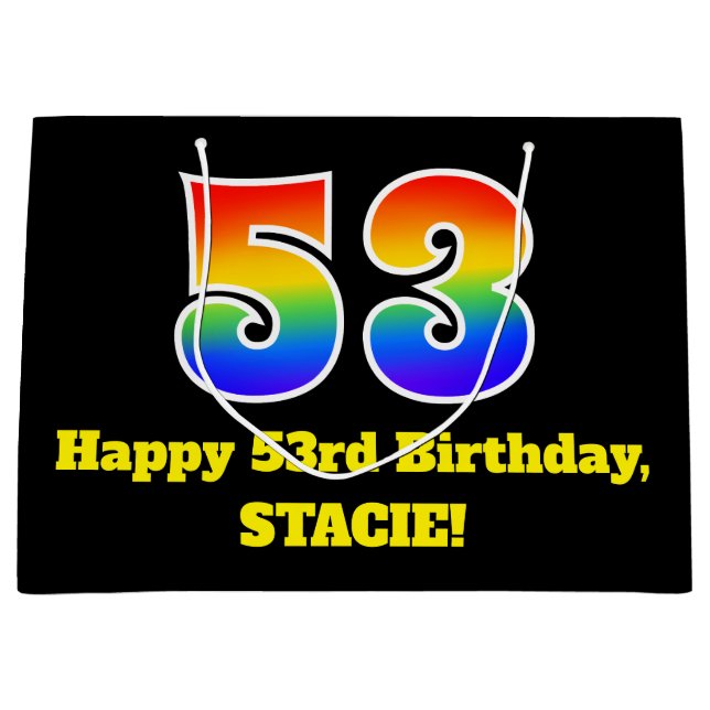 53rd Birthday ~ Fun, Colourful, Vibrant, Rainbow 5 Large Gift Bag (Front)