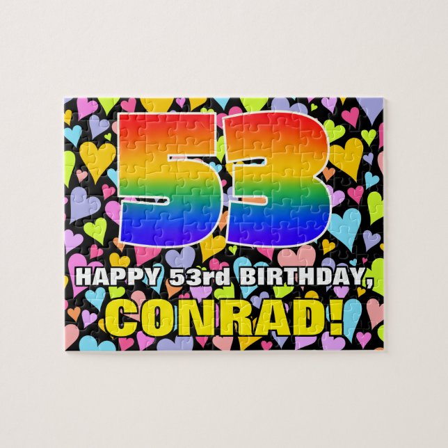 53rd Birthday — Fun, Loving Heart Shapes + “53” Jigsaw Puzzle (Horizontal)