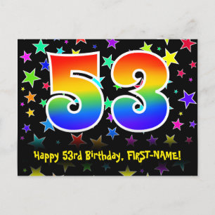 53rd Birthday: Fun Stars Pattern, Rainbow 53, Name Postcard