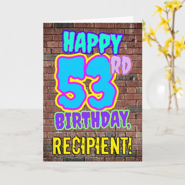 53rd Birthday - Fun, Urban Graffiti Inspired Look Card (Yellow Flower)