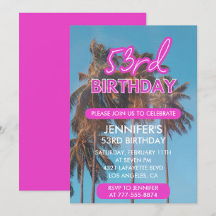 53rd birthday invitation Summer Pink Palm tree