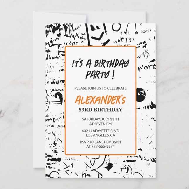 53rd birthday invitations Men Graffiti Party Paint (Front)