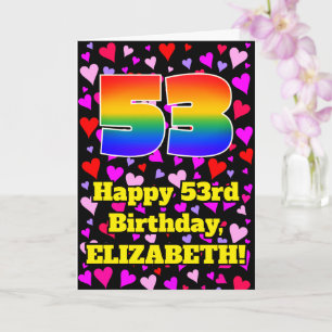 53rd Birthday: Loving Hearts Pattern, Rainbow # 53 Card