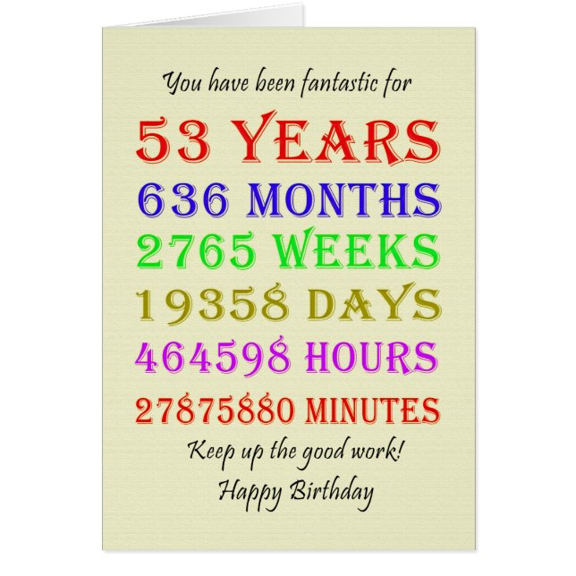 53rd Birthday Milestones (Front)