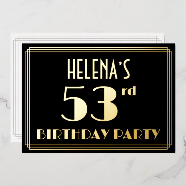 53rd Birthday Party: Art Deco Look “53”, w/ Name (Front/Back)