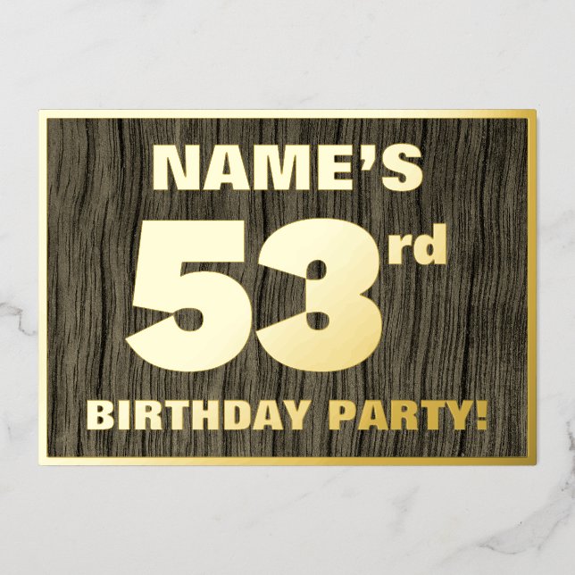 53rd Birthday Party: Bold, Faux Wood Grain Pattern (Front)