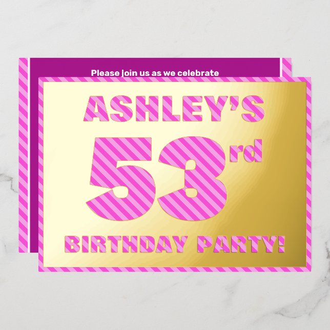 53rd Birthday Party — Bold, Fun, Pink Stripes # 53 (Front/Back)