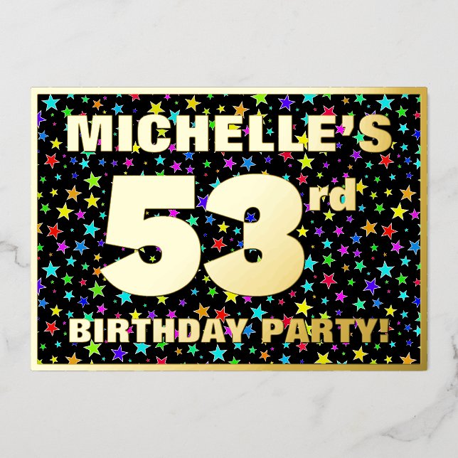 53rd Birthday Party — Fun, Colourful Stars Pattern (Front)