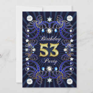 53rd birthday party invite with masses of jewels