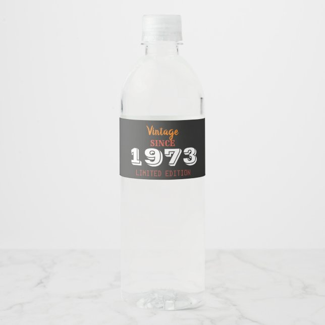 53rd Birthday Water Bottle Label – 1973 Vintage  (Front)