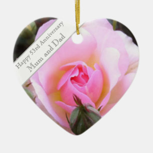 53rd Wedding Anniversary Pink Rose Ceramic Ornament