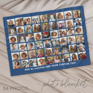 54 Square Photo Collage Grid with Text - black Fleece Blanket