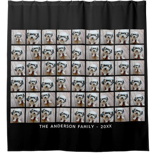 54 Square Photo Collage with Simple Text Shower Curtain (Front)