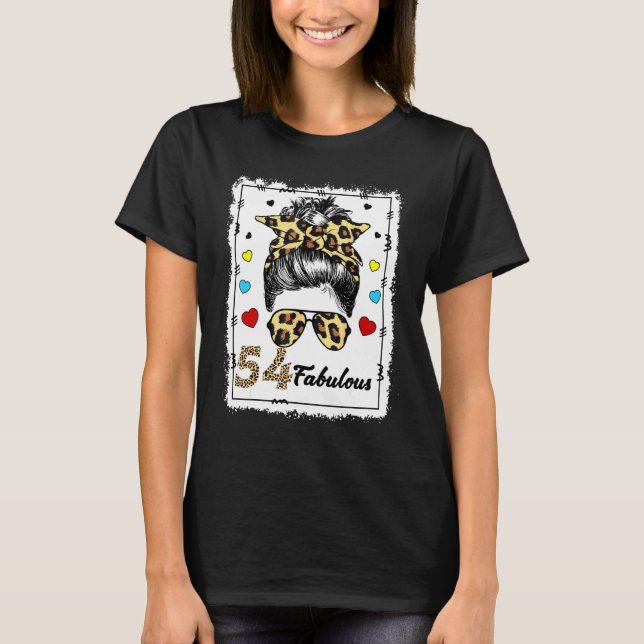 54 Years Old Fabulous Messy Bun Leopard 1968 Birth T-Shirt (Front)