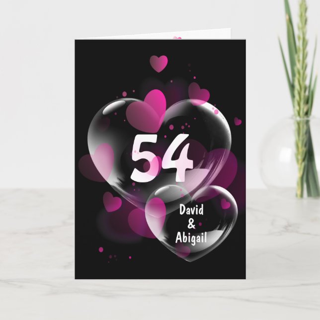 54th Anniversary Heart Bubbles on Black  Card (Front)