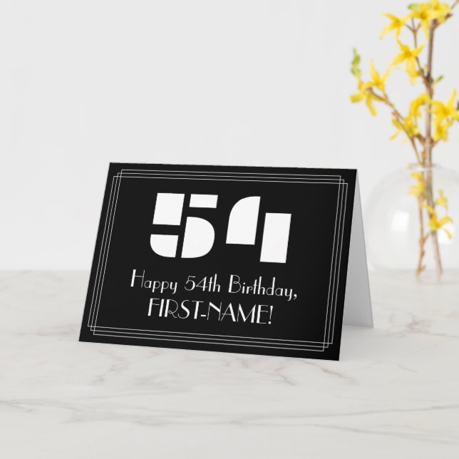 54th Birthday: Art Deco Inspired Look "54" & Name Card (Yellow Flower)