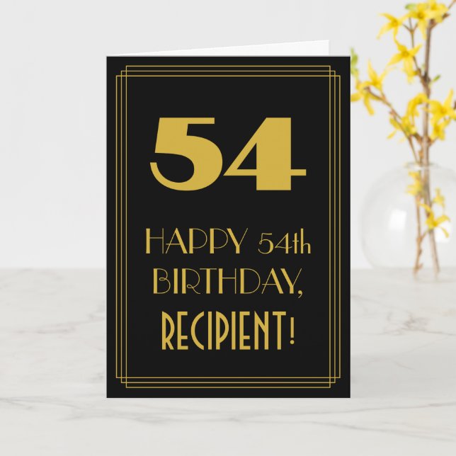 54th Birthday – Art Deco Inspired Look "54" & Name Card (Yellow Flower)