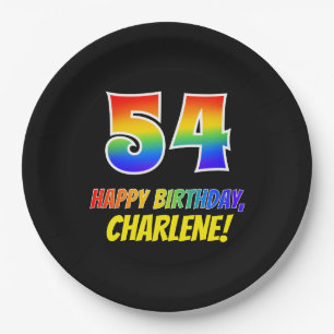54th Birthday: Bold, Fun, Simple, Rainbow 54 Paper Plate