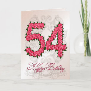 54th birthday card with roses and leaves