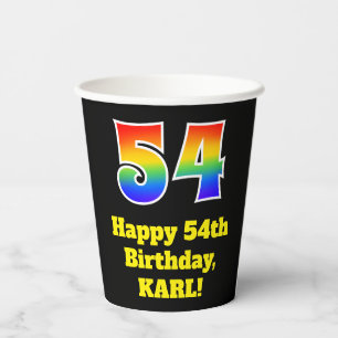 54th Birthday: Colourful, Fun, Exciting, Rainbow 5 Paper Cups