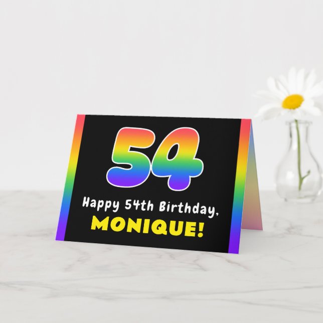 54th Birthday: Colourful Rainbow # 54, Custom Name Card (Small Plant)