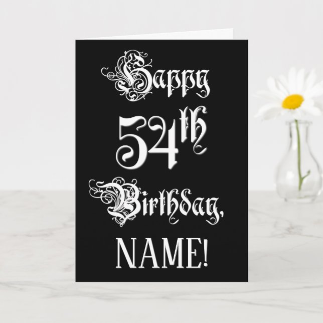 54th Birthday: Fancy, Elegant Script + Custom Name Card (Small Plant)
