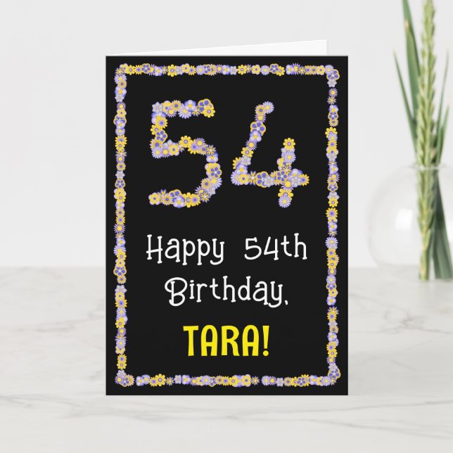 54th Birthday: Floral Flowers Number, Custom Name Card (Front)