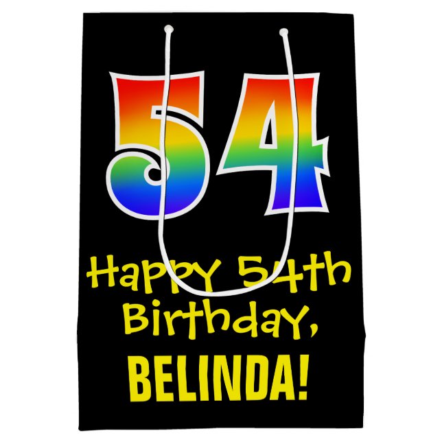 54th Birthday: Fun, Bold, Colourful, Rainbow "54" Medium Gift Bag (Back)