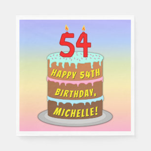 54th Birthday: Fun Cake and Candles + Custom Name Napkin