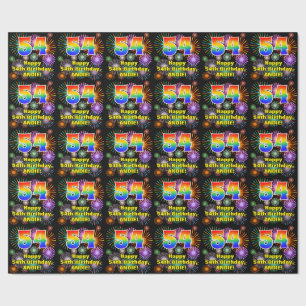 54th Birthday: Fun Fireworks, Rainbow Look # “54” Wrapping Paper
