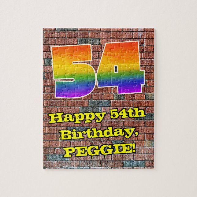 54th Birthday: Fun Graffiti-Inspired Rainbow 54 Jigsaw Puzzle (Vertical)