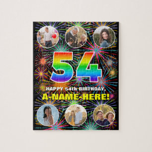 54th Birthday: Fun Rainbow #, Custom Name + Photos Jigsaw Puzzle