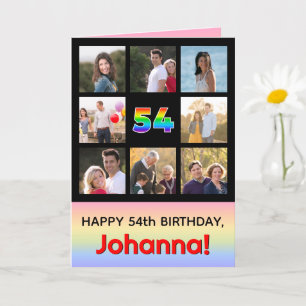 54th Birthday: Fun Rainbow #, Custom Photos + Name Card