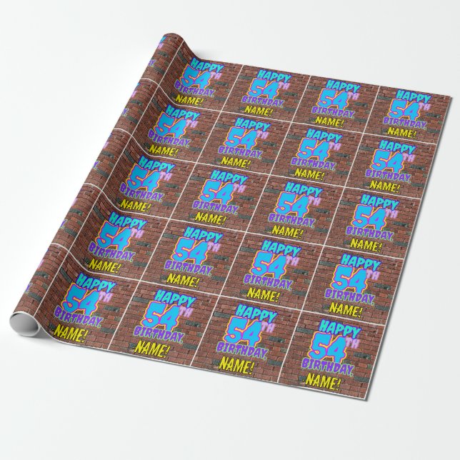 54th Birthday: Fun, Urban Graffiti Inspired Look Wrapping Paper (Unrolled)