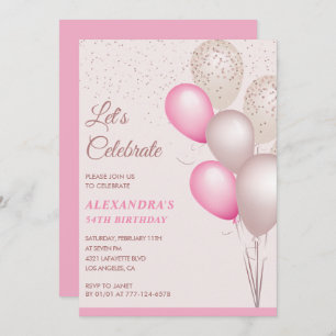 54th birthday invitations Pink Balloons Confetti