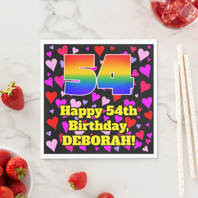 54th Birthday: Loving Hearts Pattern, Rainbow # 54 Napkin (Insitu)
